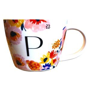 Opalhouse monogrammed "P" floral mug brand new stoneware oversized flowrs gift